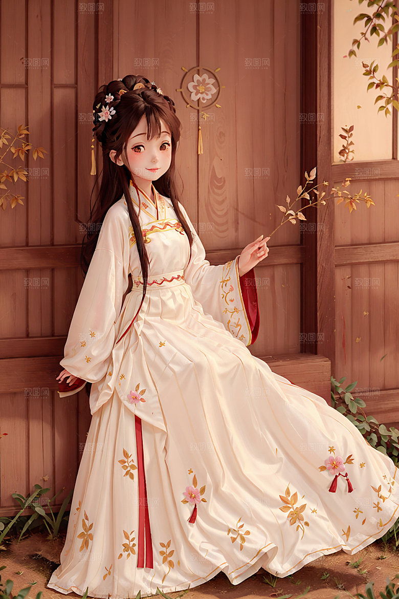 汉服少女甜美传统文化插画