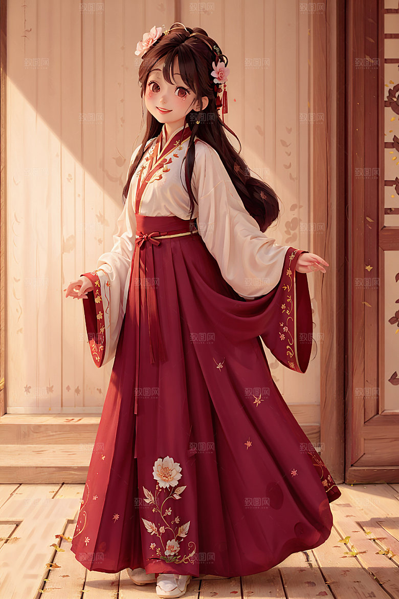 汉服少女唯美可爱插画