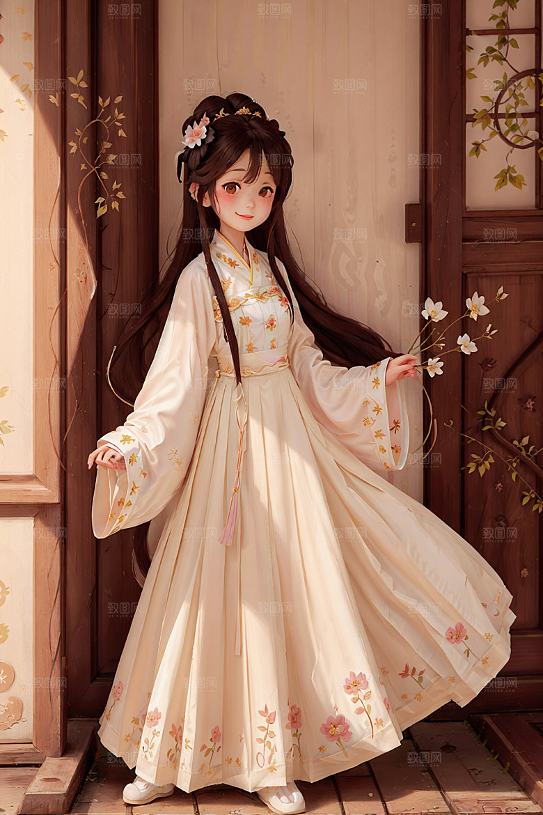 汉服少女传统文化中国风插画