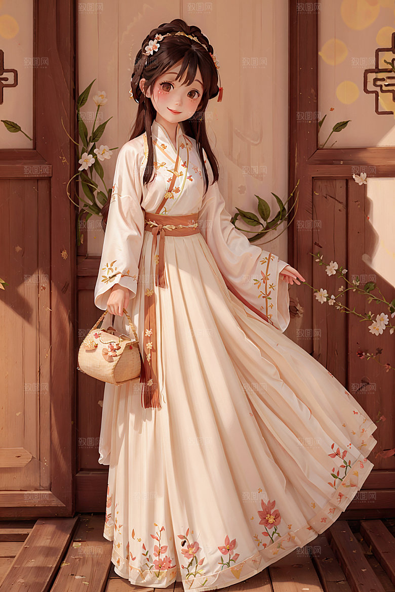 汉服少女水墨风传统文化插画