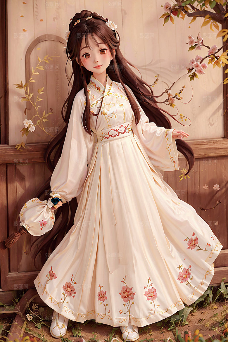 汉服少女中国风卡通插画