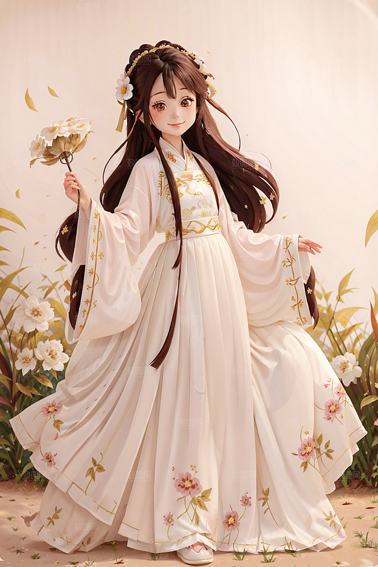 汉服少女水墨风传统文化插画