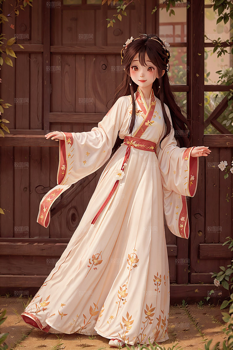 汉服少女国画风传统文化插画