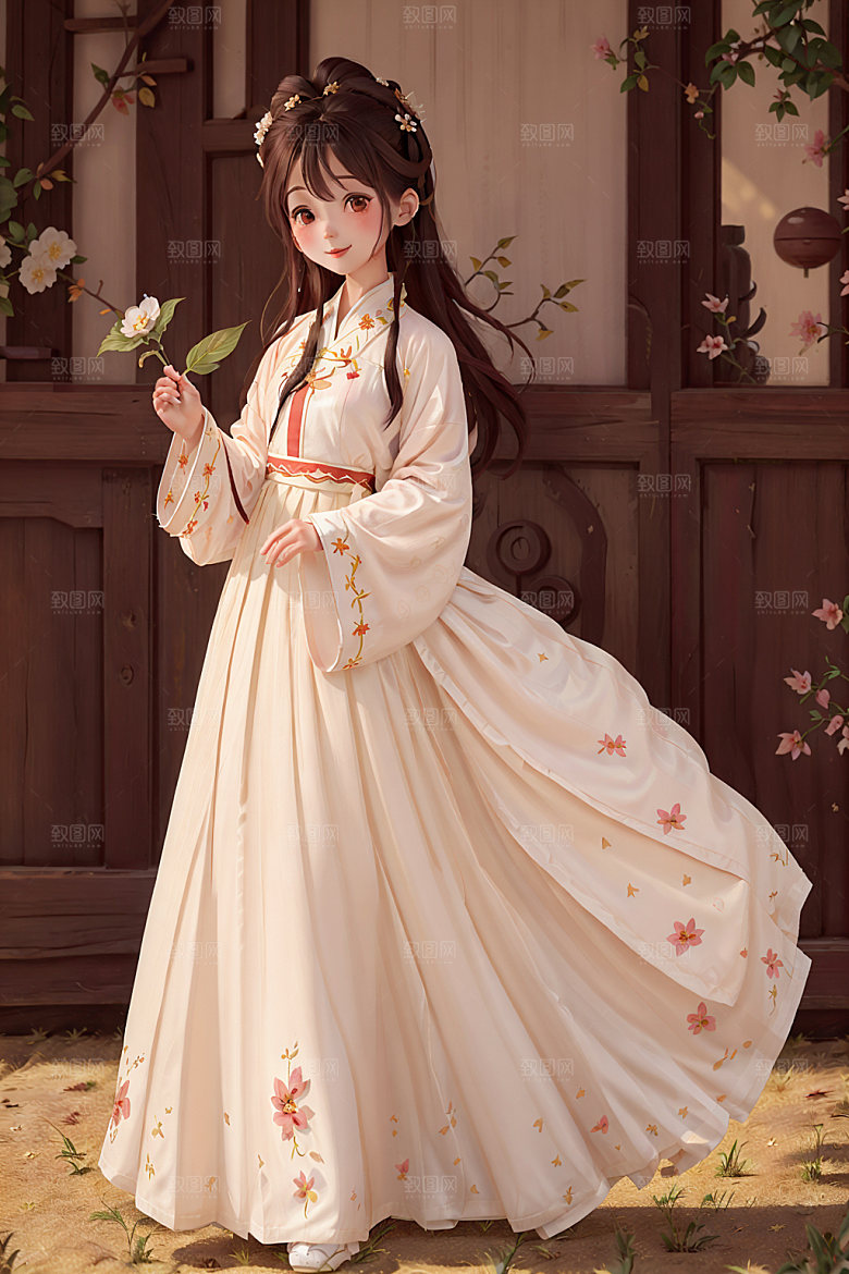 汉服少女国画风传统文化插画