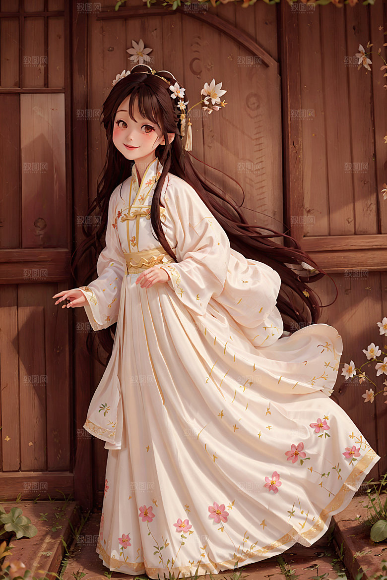 汉服少女传统文化可爱插画