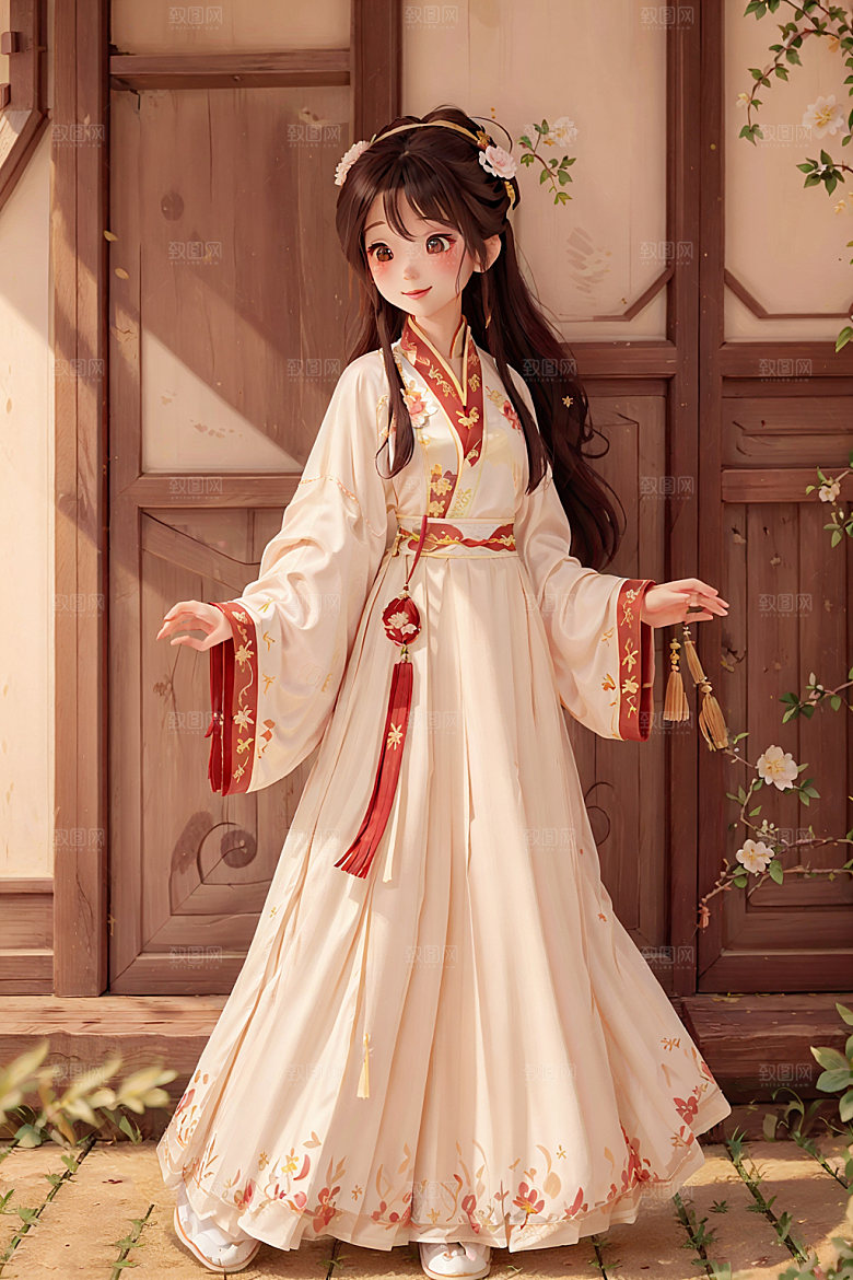 汉服少女中国风卡通插画