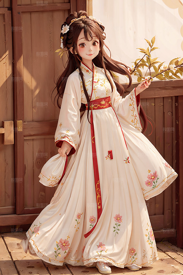 汉服少女卡通人物插画