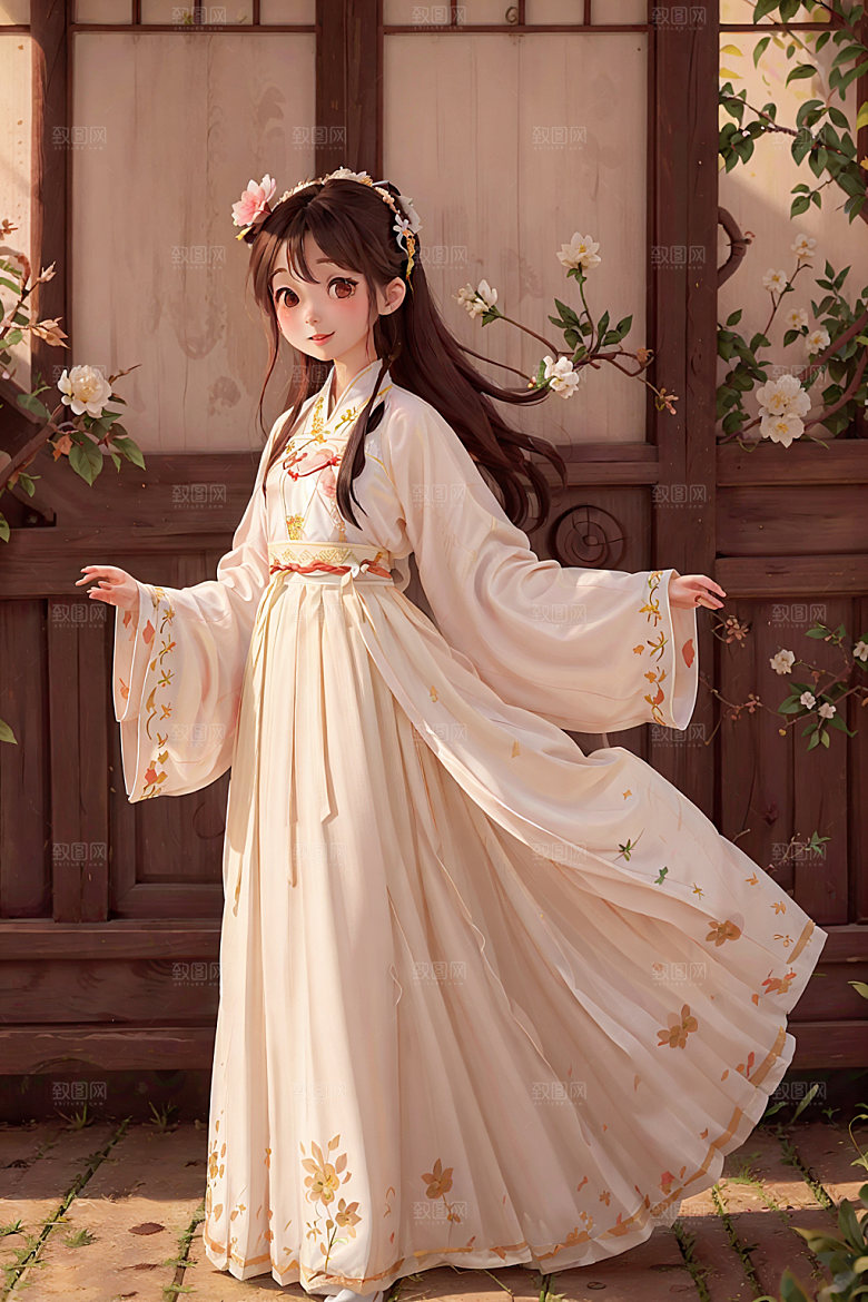 汉服少女人物可爱插画