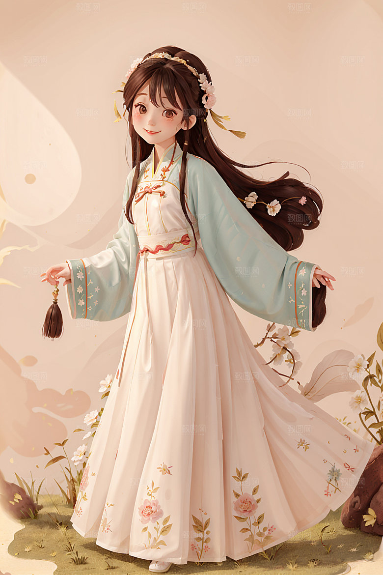 汉服少女人物中国风插画