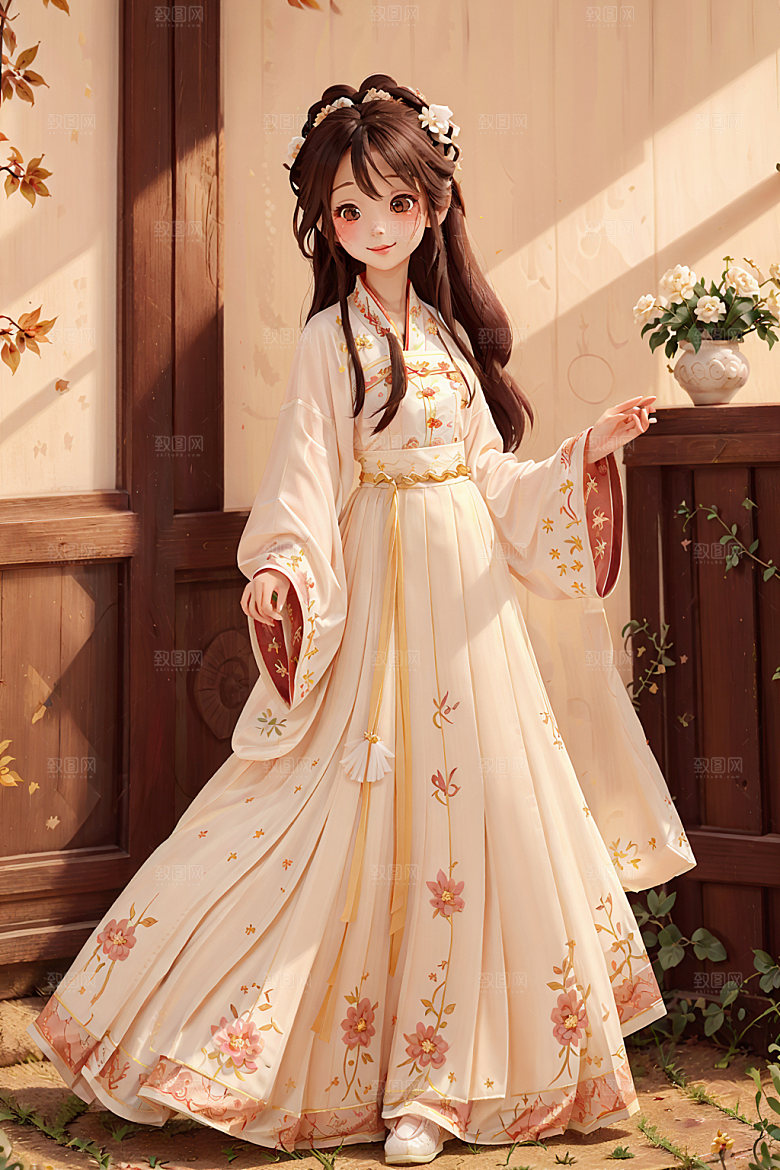汉服少女唯美甜美插画