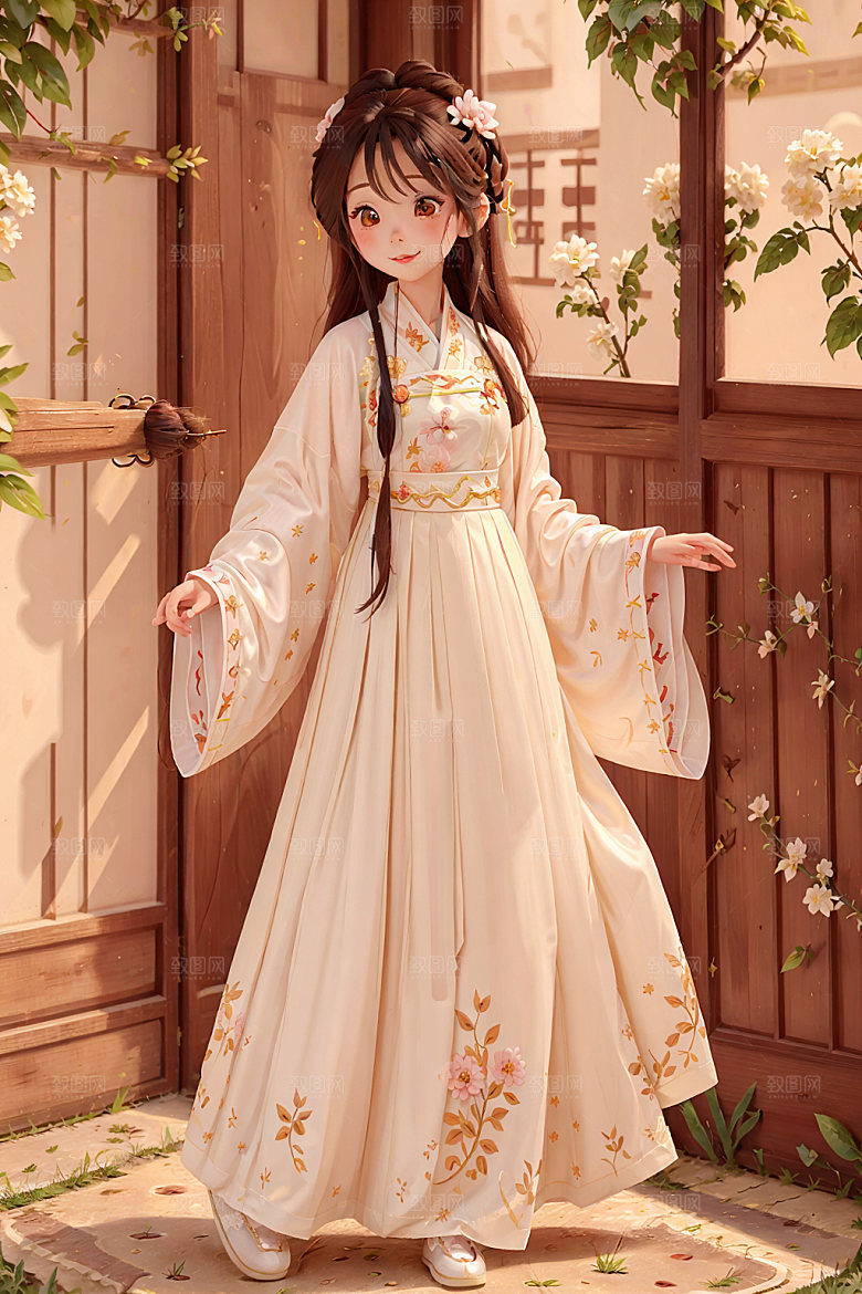 汉服少女甜美唯美插画