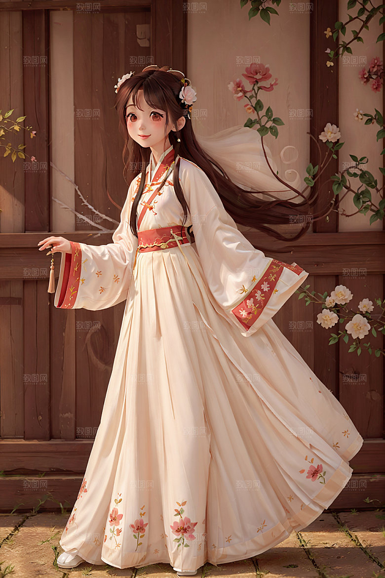 汉服少女可爱唯美插画