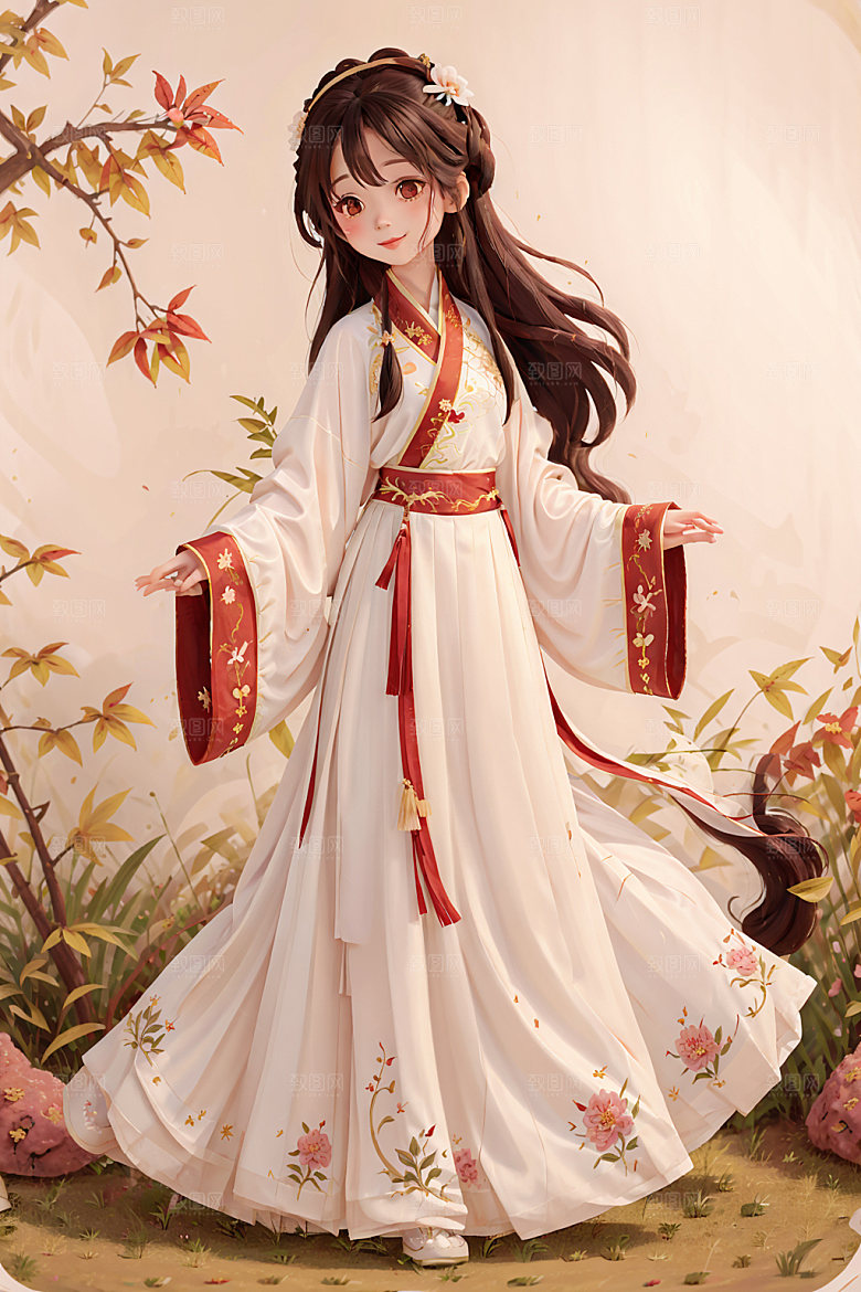 汉服少女中国风卡通插画