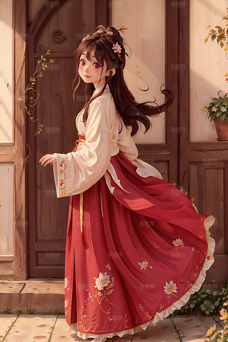 汉服少女可爱传统文化插画