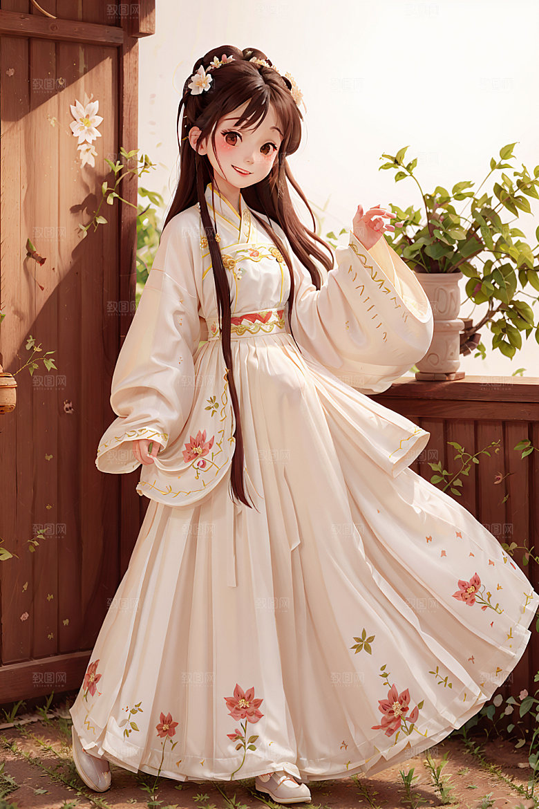 汉服少女中国风传统文化插画