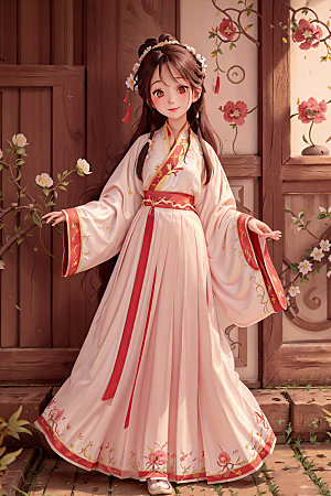 汉服少女中国风卡通插画