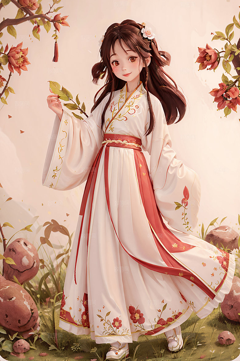 汉服少女可爱中国风插画