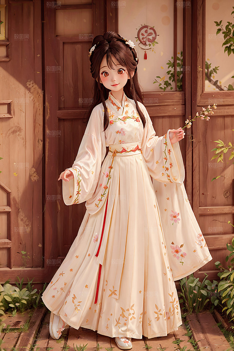 汉服少女传统文化可爱插画