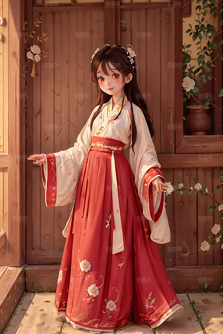 汉服少女水墨风人物插画