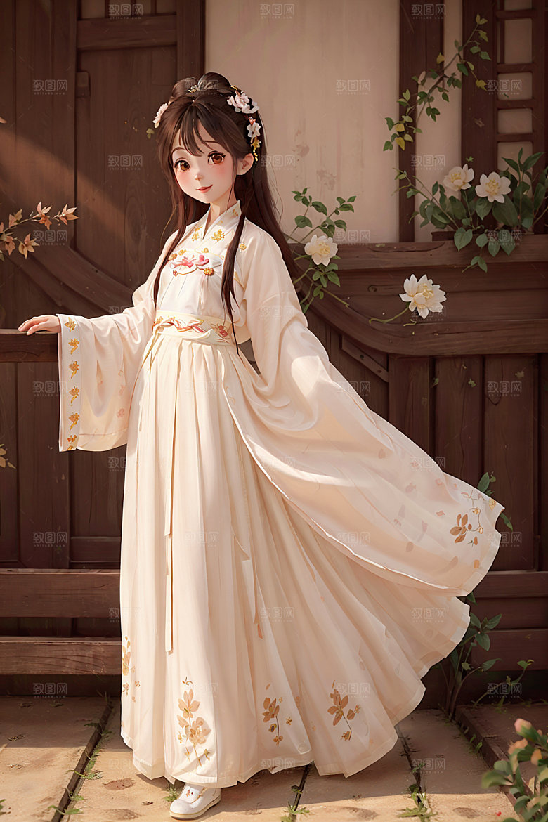 汉服少女中国风国画风插画