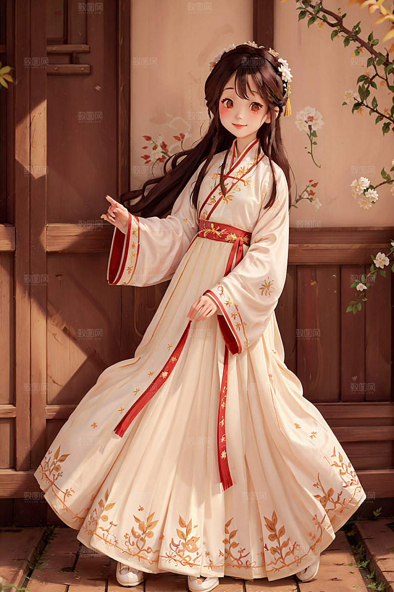 汉服少女传统文化卡通插画