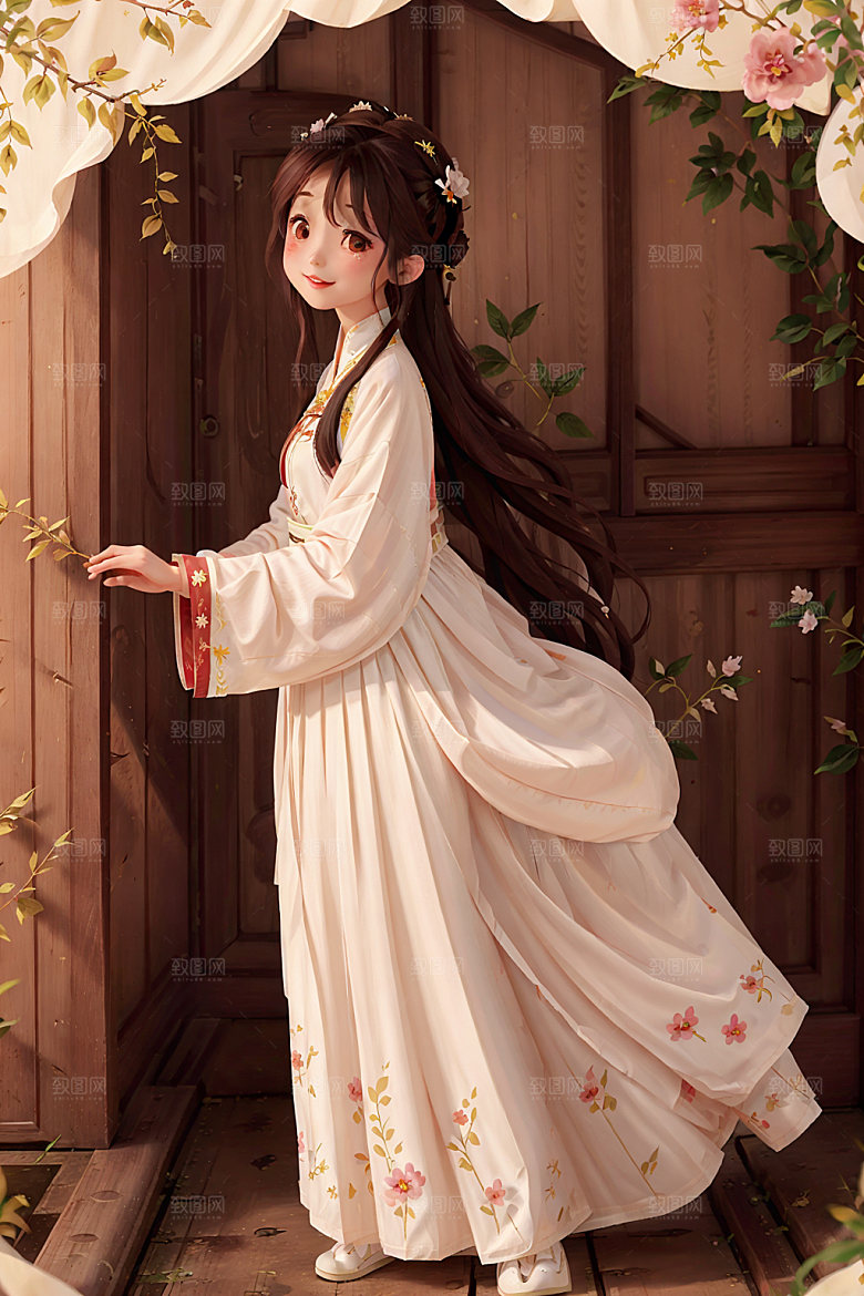 汉服少女可爱甜美插画