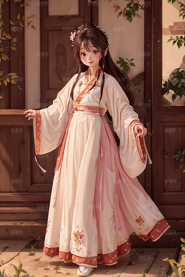 汉服少女水墨风中国风插画