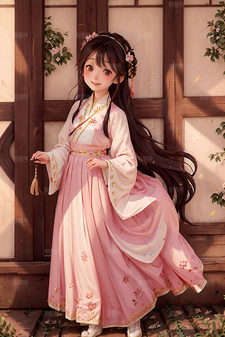 汉服少女中国风可爱插画