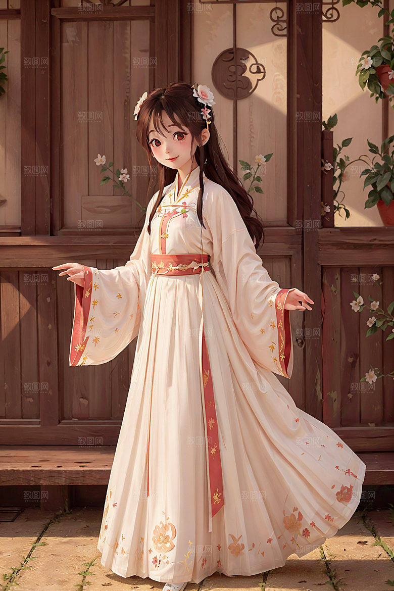 汉服少女卡通人物插画