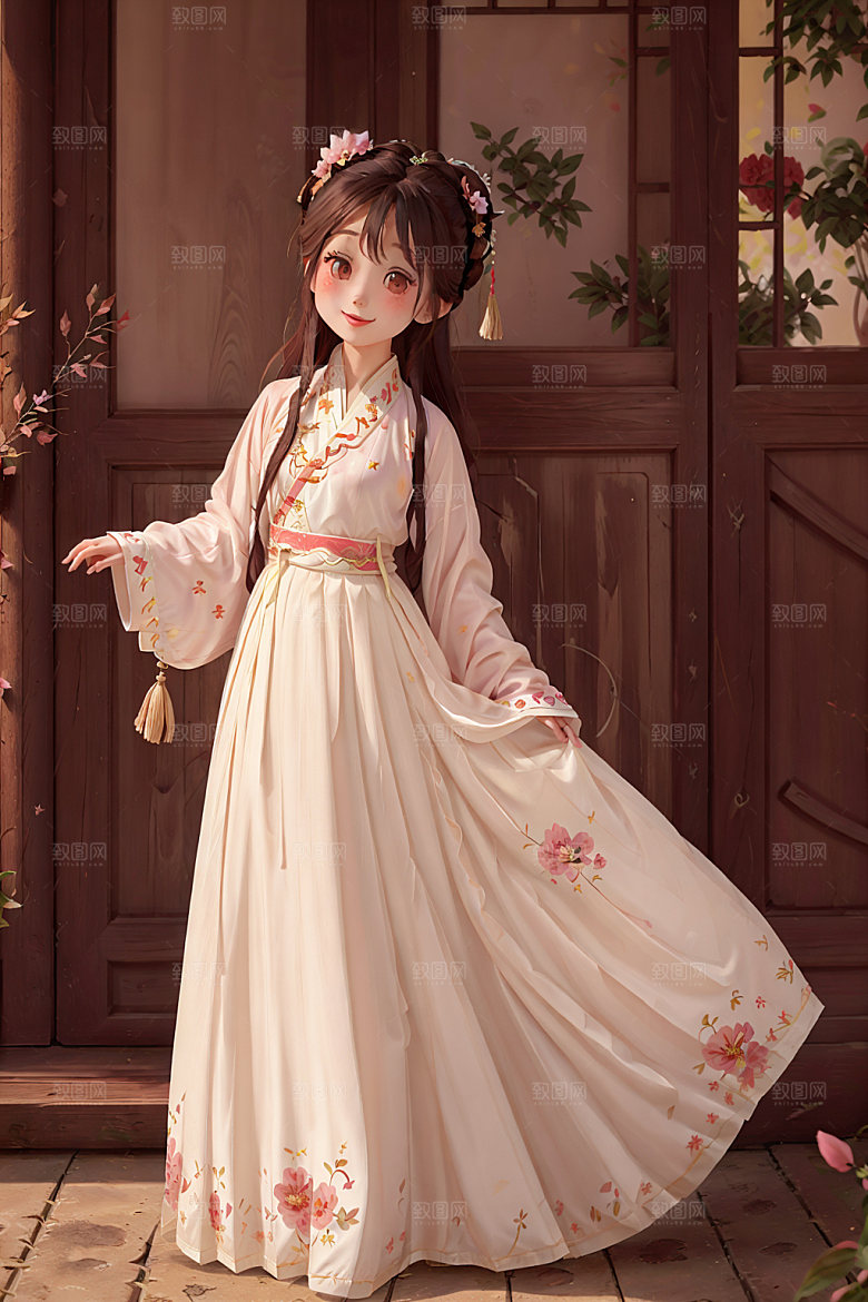 汉服少女可爱甜美插画