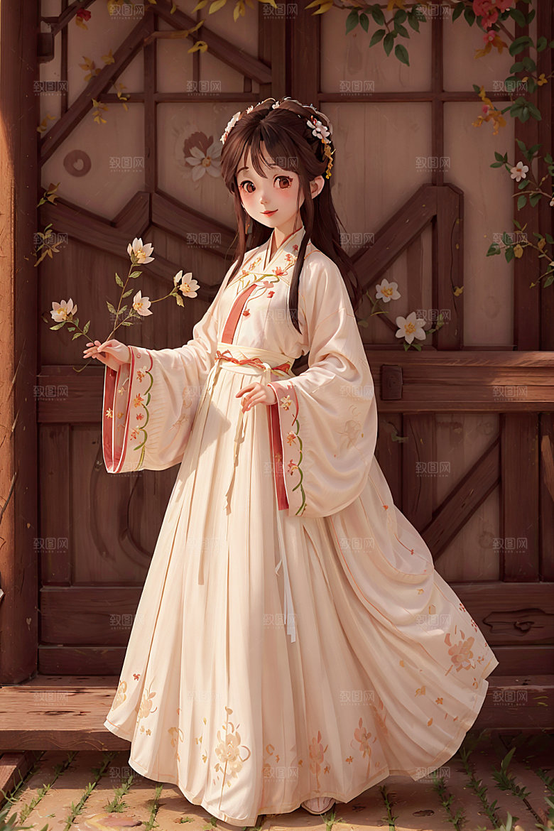 汉服少女传统文化可爱插画