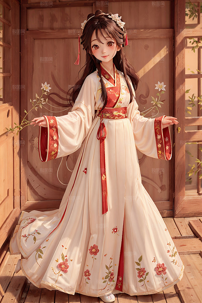 汉服少女唯美水墨风插画