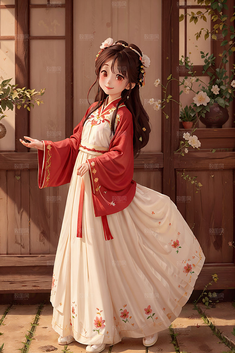 汉服少女人物唯美插画