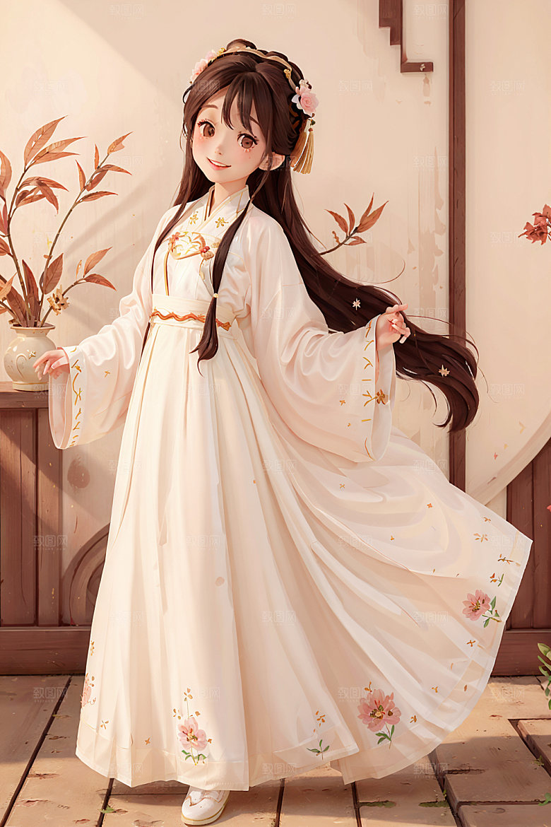 汉服少女甜美人物插画