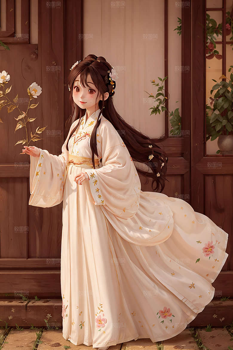 汉服少女传统文化唯美插画