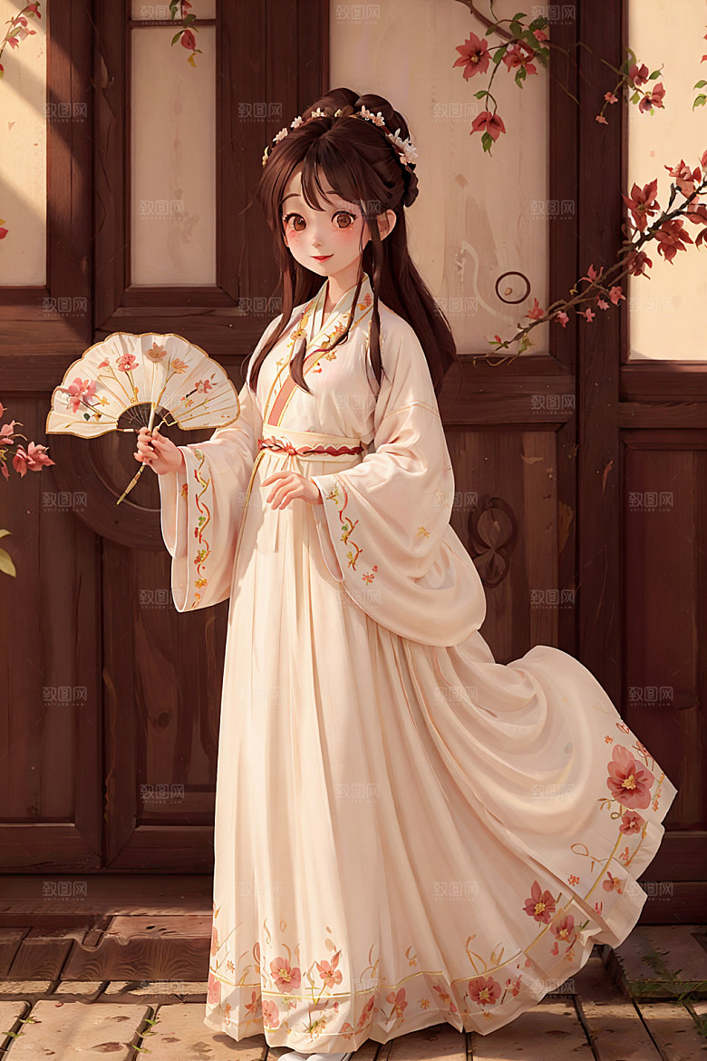 汉服少女中国风国画风插画