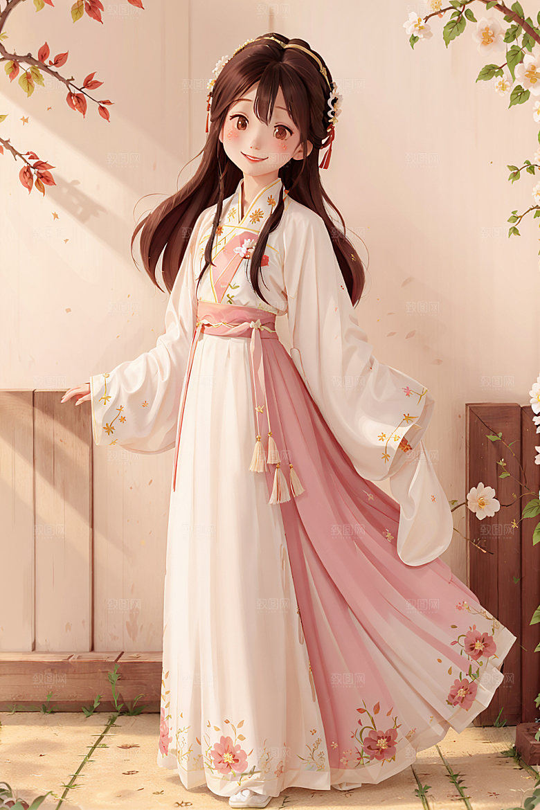 汉服少女国画风中国风插画