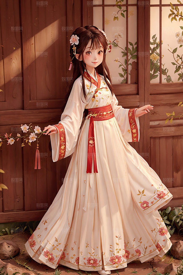 汉服少女唯美人物插画