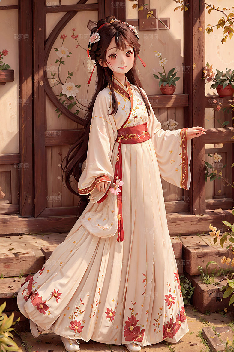 汉服少女传统文化可爱插画