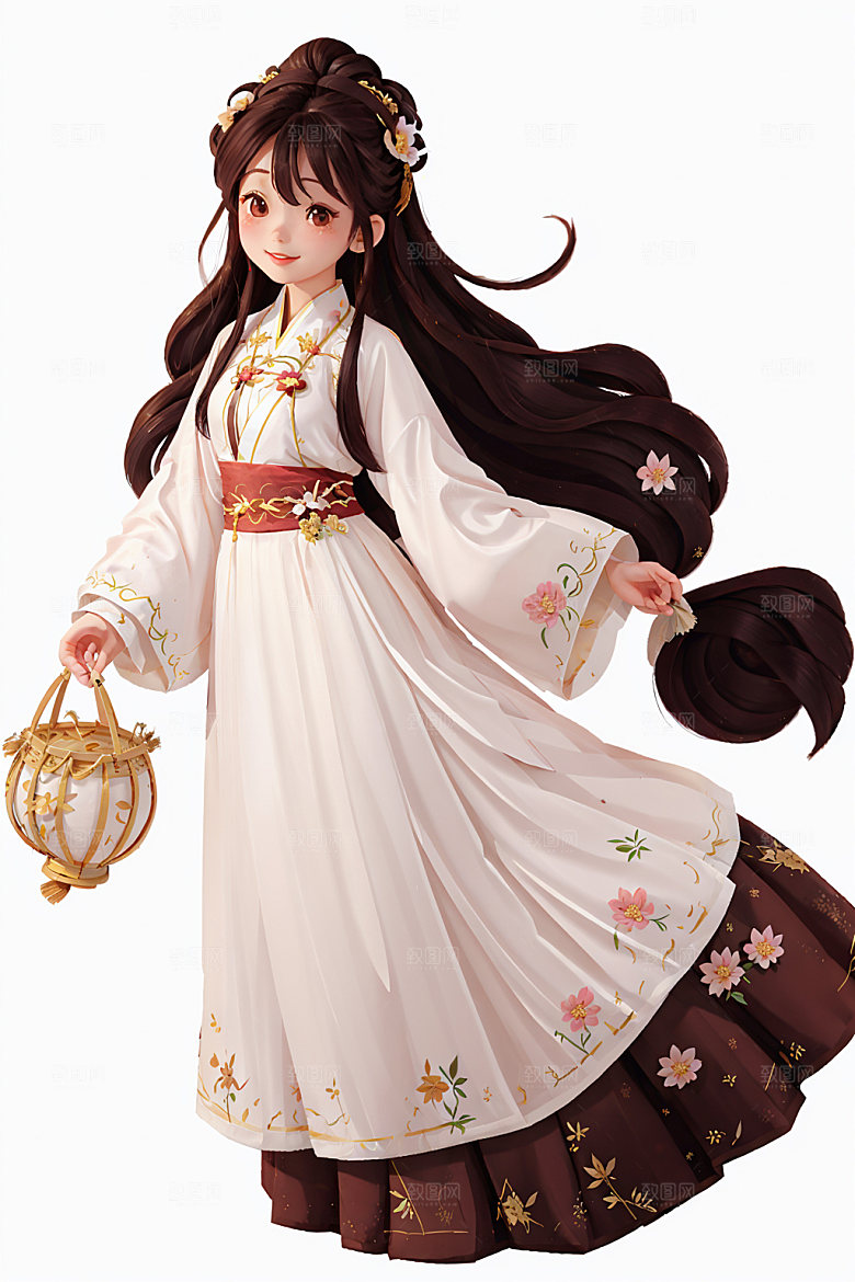 汉服少女水墨风中国风插画