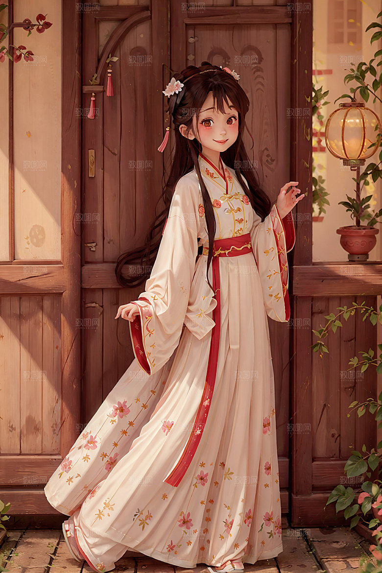 汉服少女卡通可爱插画