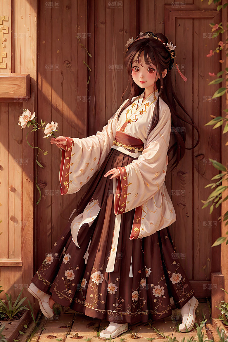 汉服少女可爱卡通插画