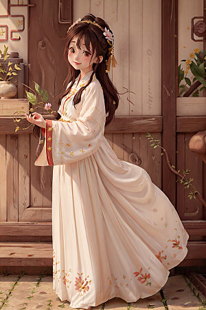 汉服少女中国风唯美插画