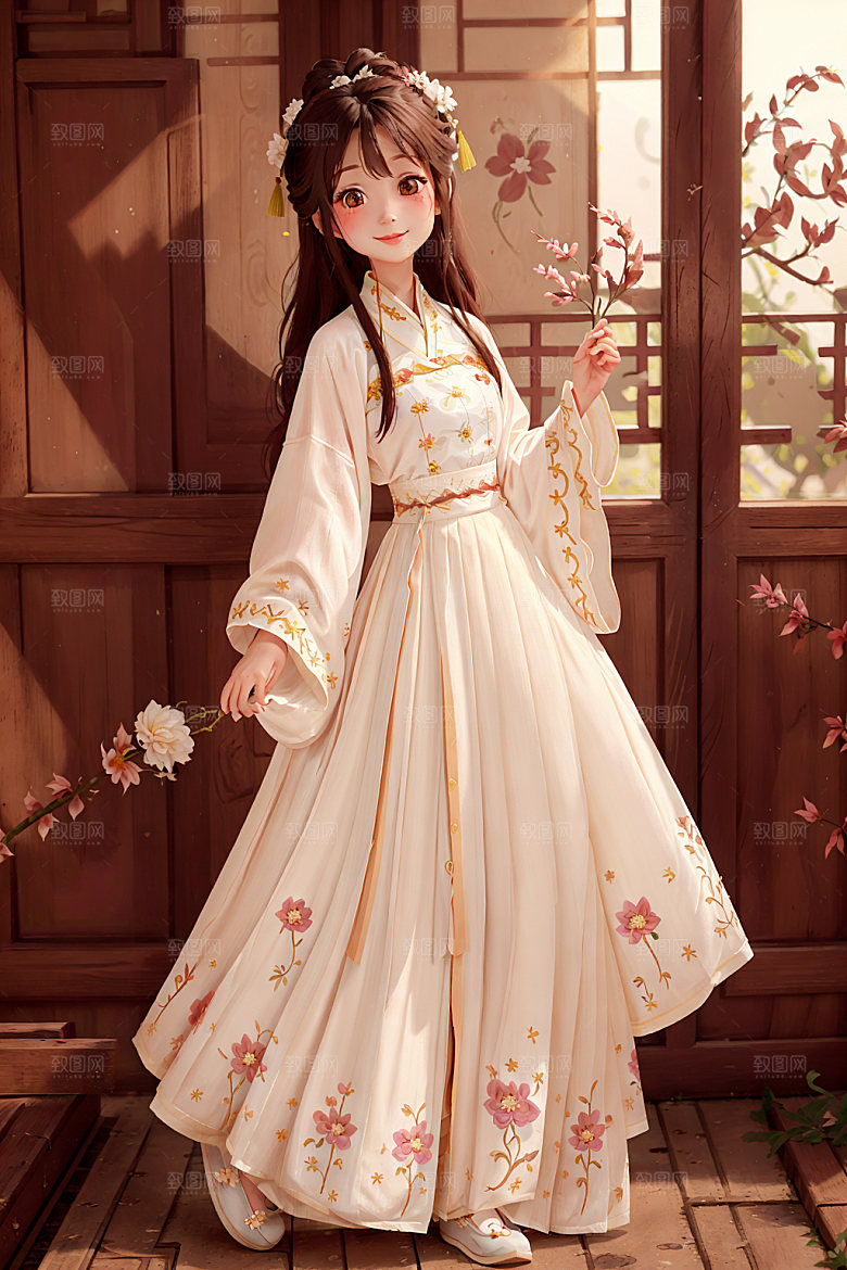 汉服少女可爱传统文化插画
