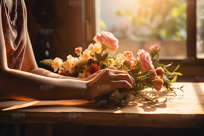 插花生活实景鲜花摄影图