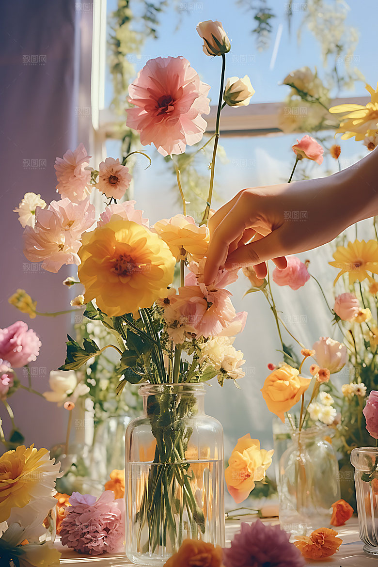插花唯美鲜花摄影图