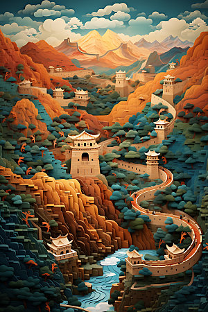 万里长城中国风艺术装饰画