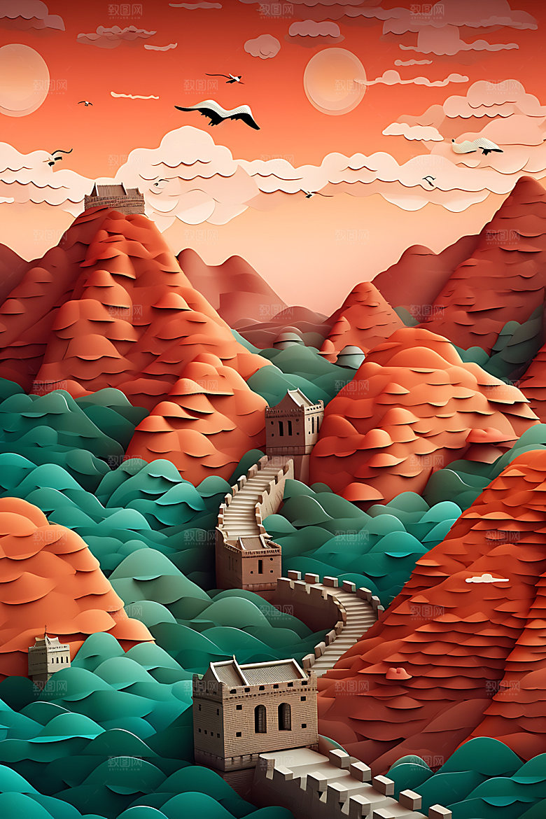 万里长城风光彩色装饰画