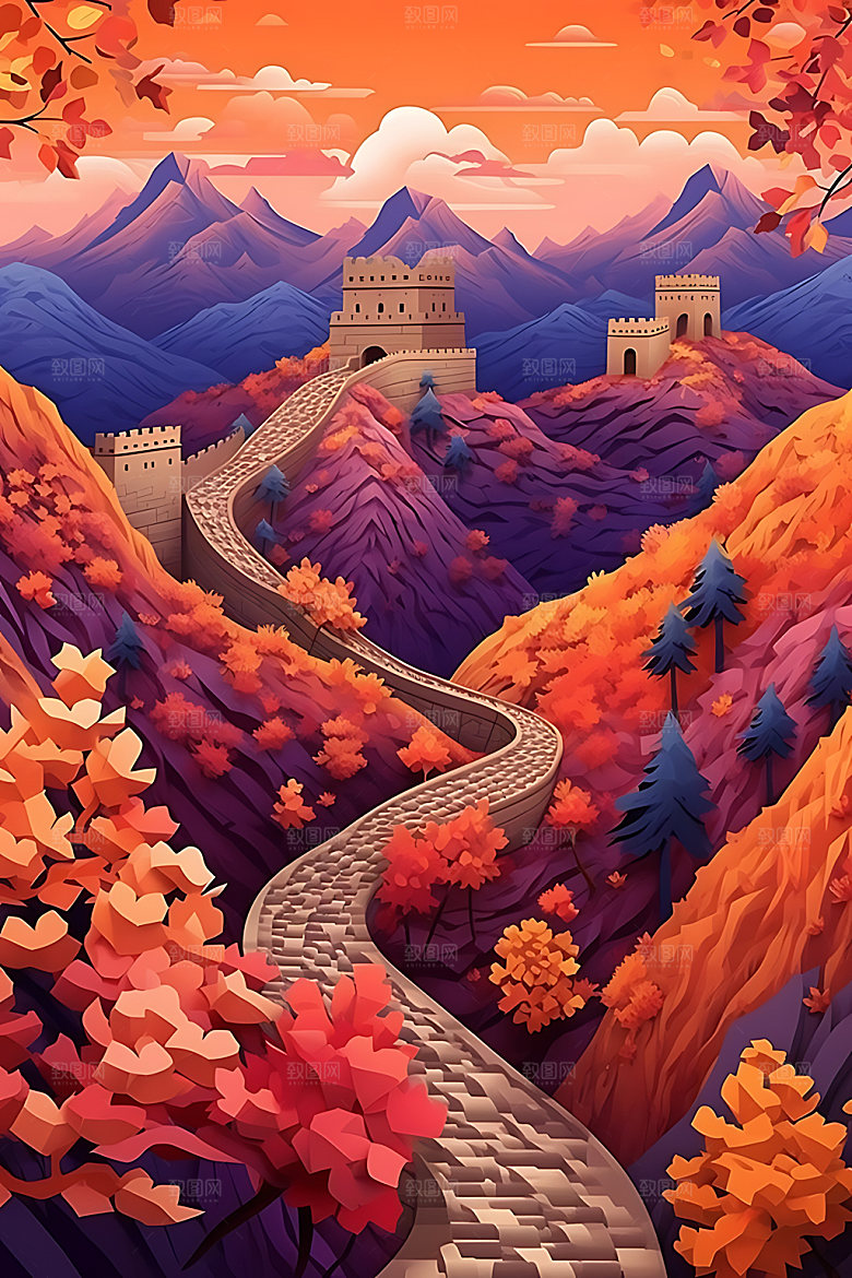万里长城彩色艺术装饰画