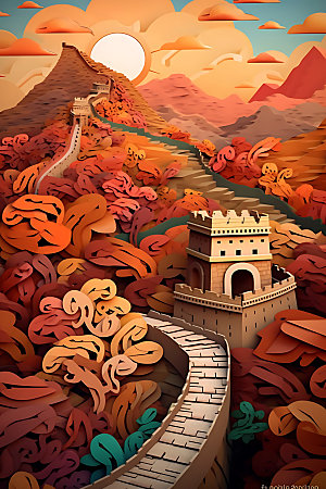 万里长城风景中国风装饰画